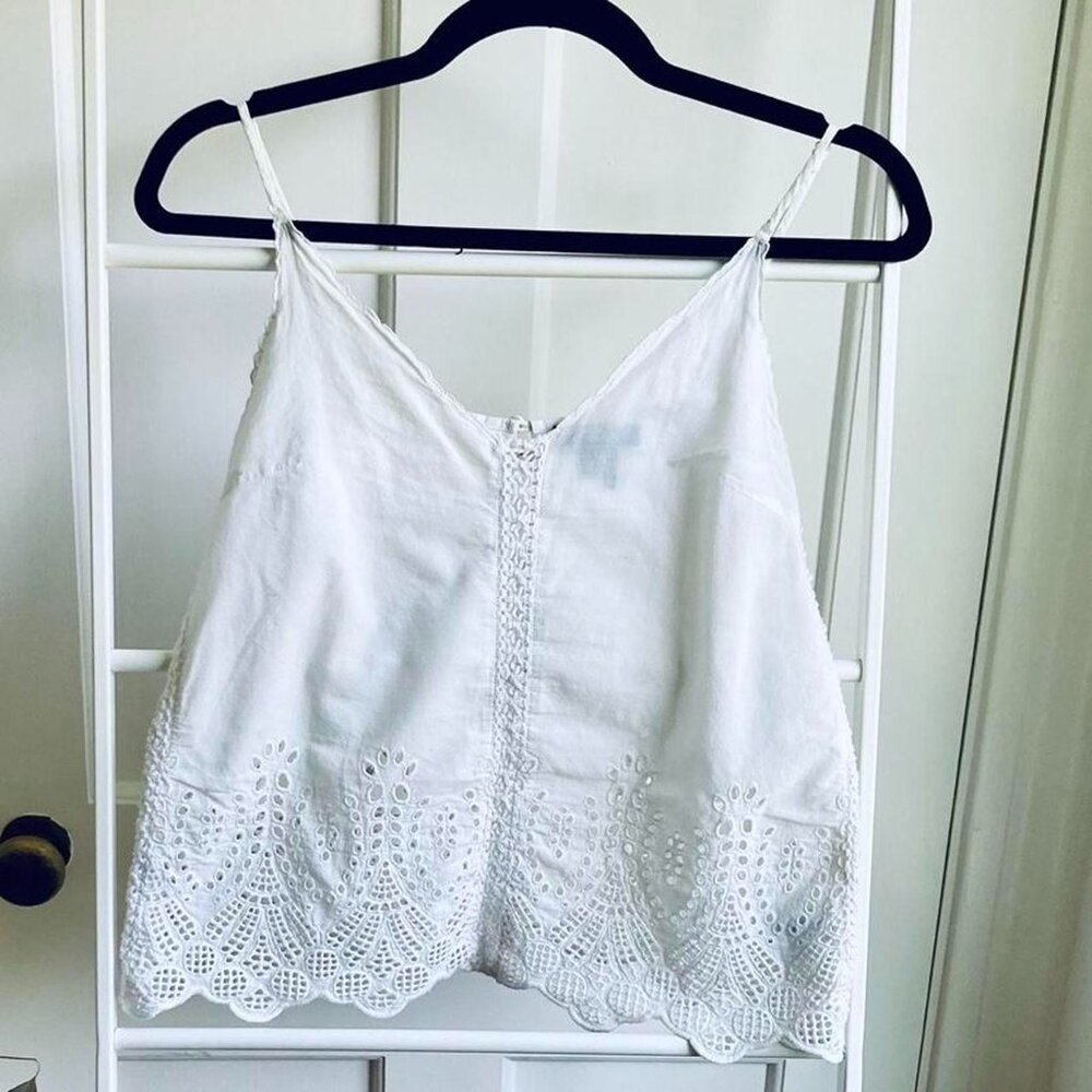 100% cotton white Paige v-neck eyelet camisole tank top